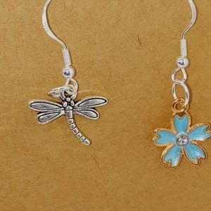 Dragon fly and flower earrings